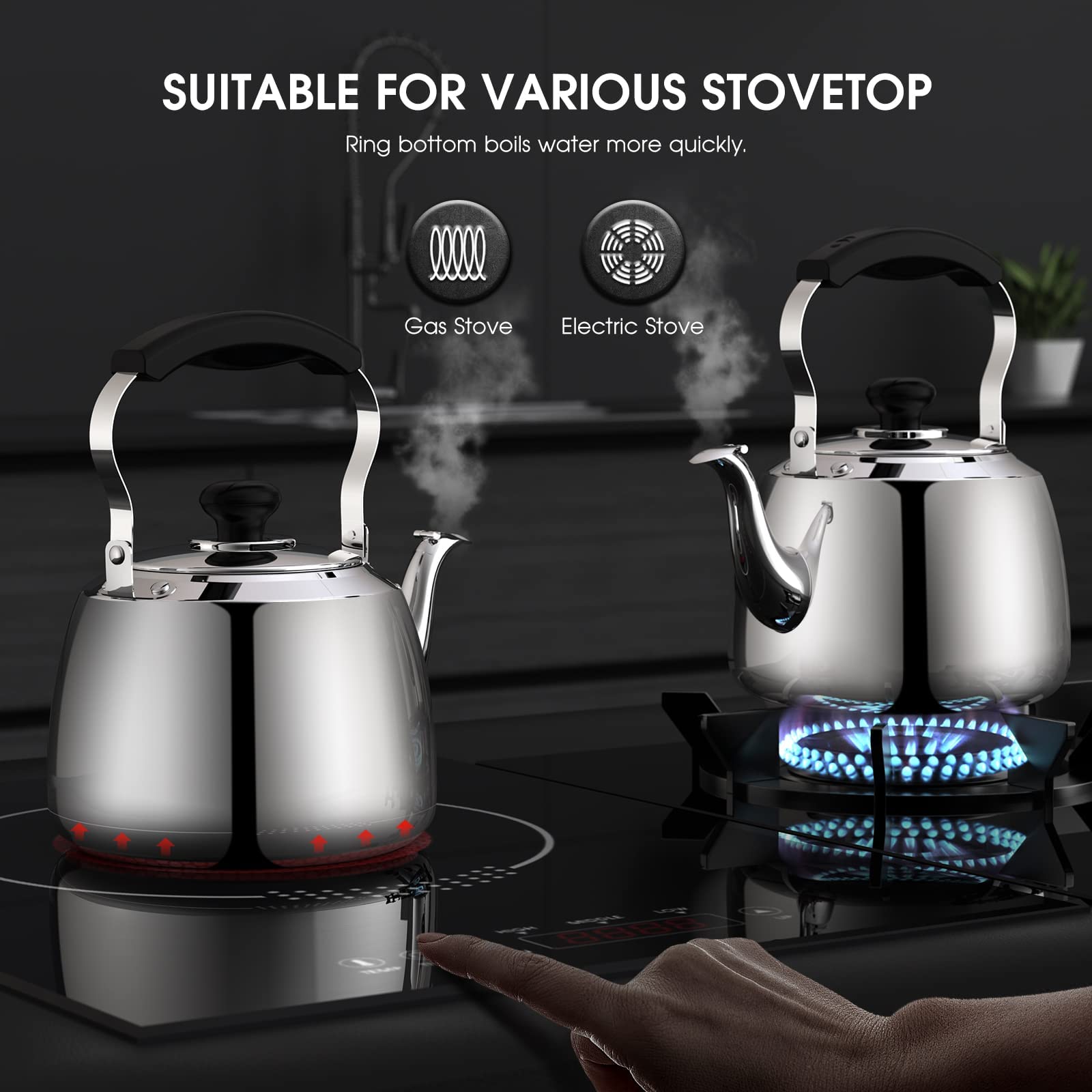 Stovetop kettle with 2L capacity and whistle feature