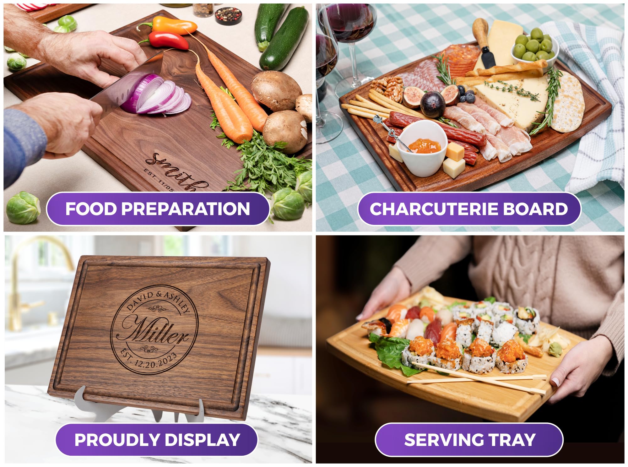 Straga personalized cutting board used for chopping and serving
