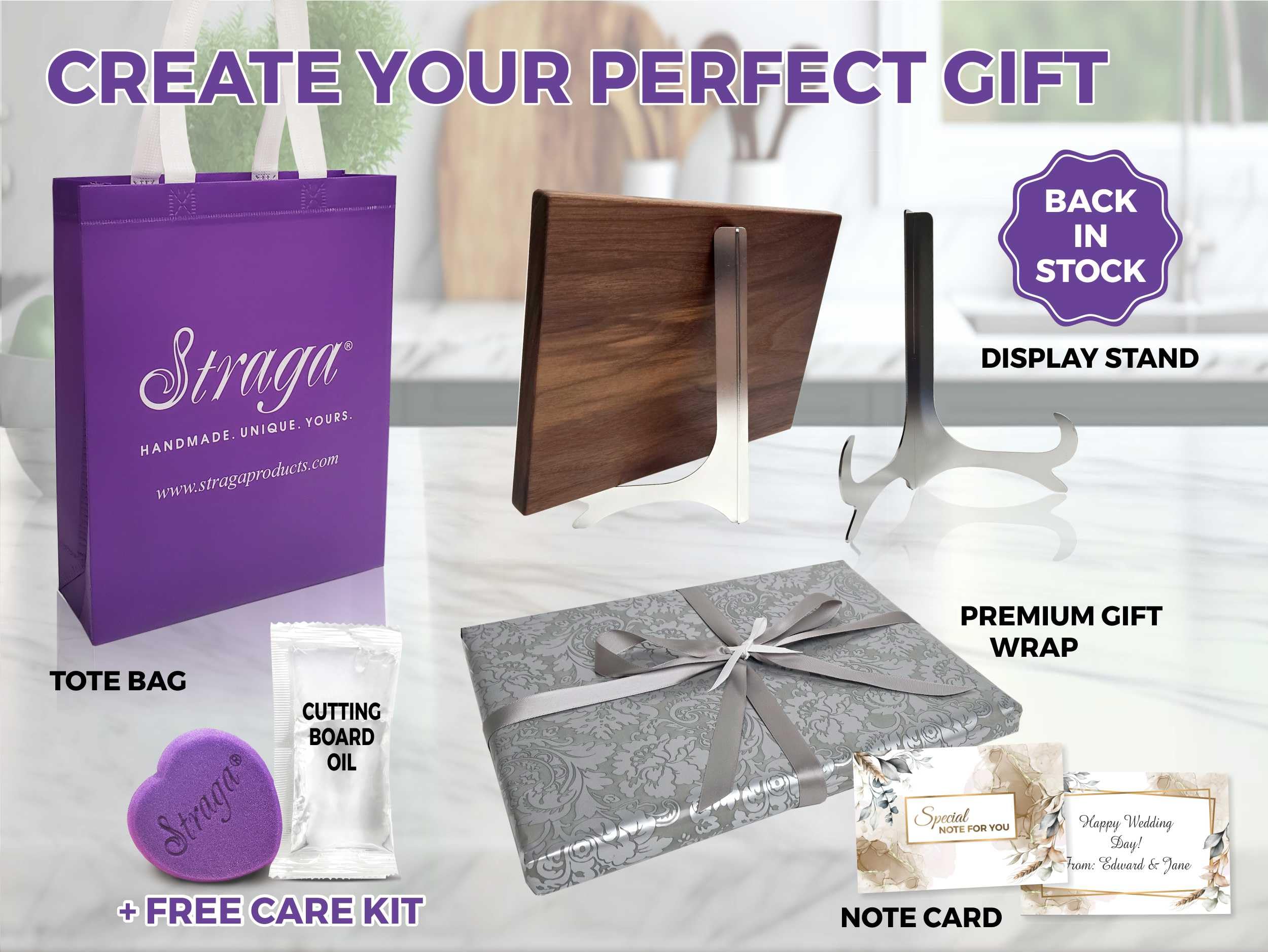 Eco friendly Straga cutting board with care kit
