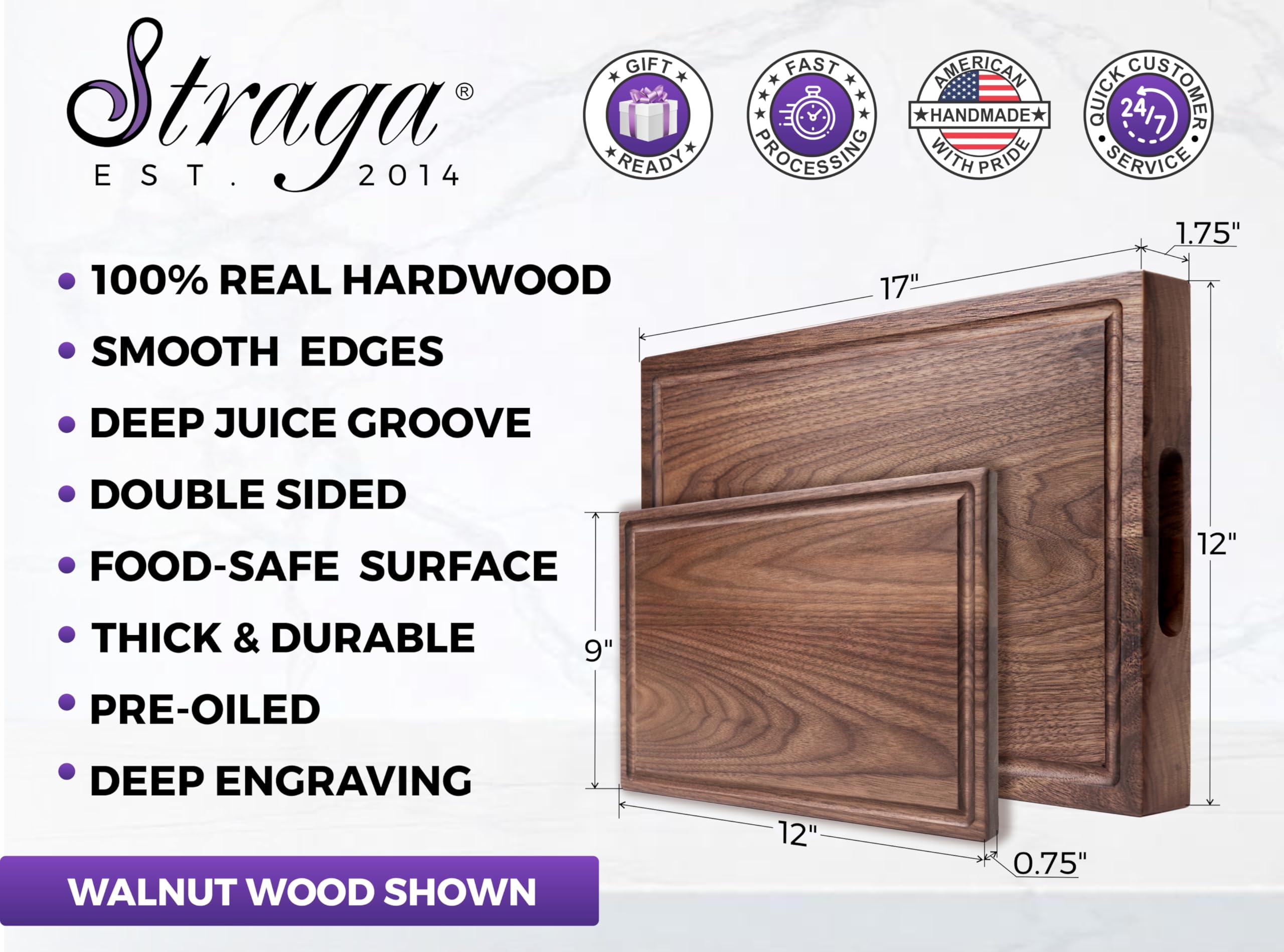 Handmade wood cutting board by Straga smooth finish
