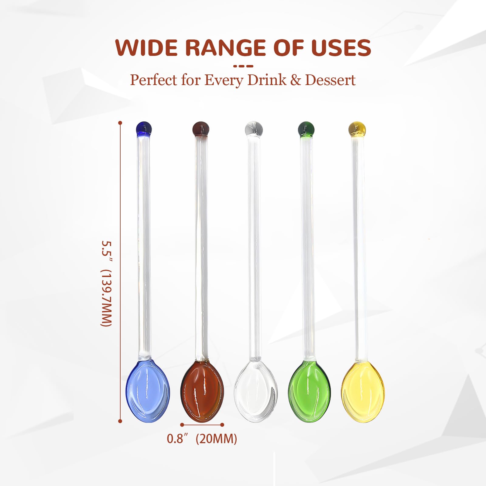Straight handle handcrafted glass stirring spoons