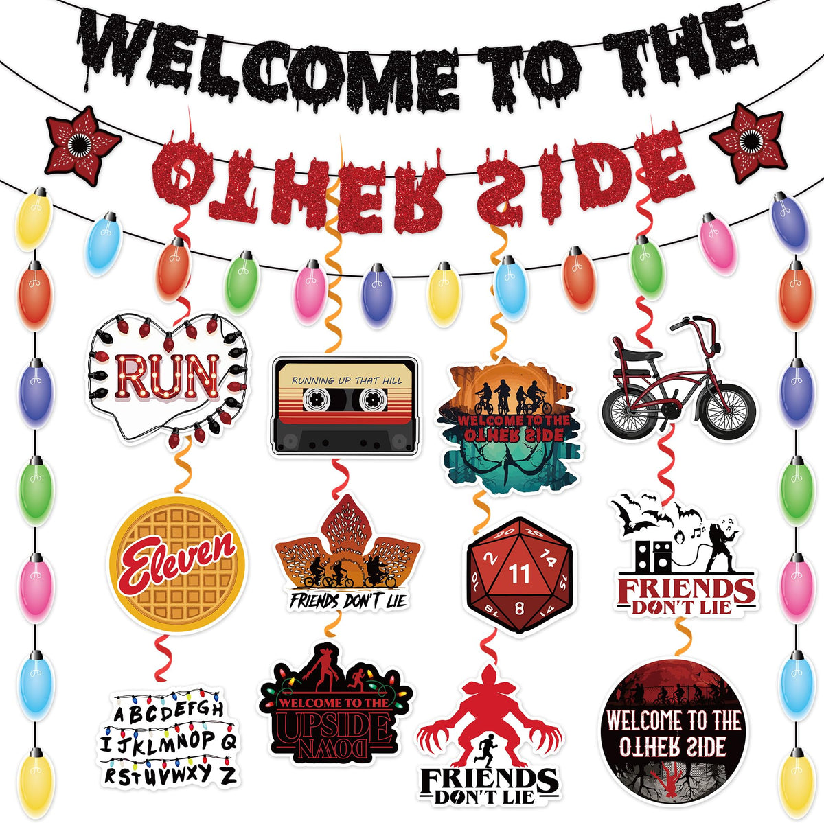 Stranger birthday decorations 71pcs banner set red and black theme