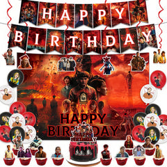 Stranger Season 5 Things 51 pcs party supplies backdrop banner balloons swirls toppers
