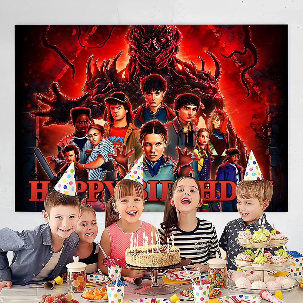 Happy Birthday backdrop banner for Stranger Season 5 Things party