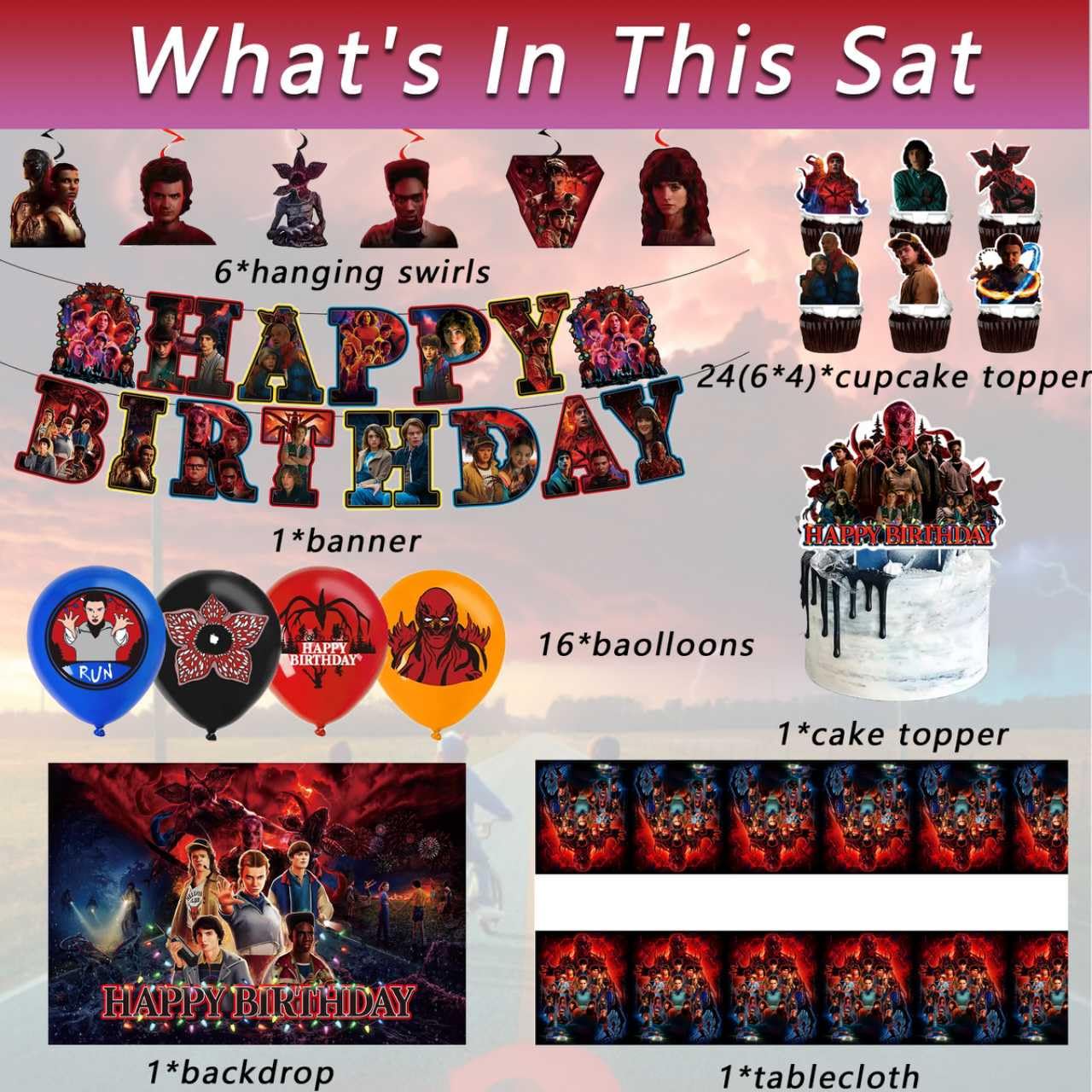 Stranger Things banner included in party kit