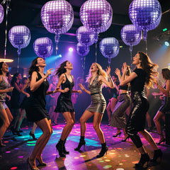 balloon setup showing straw and tie for disco decor