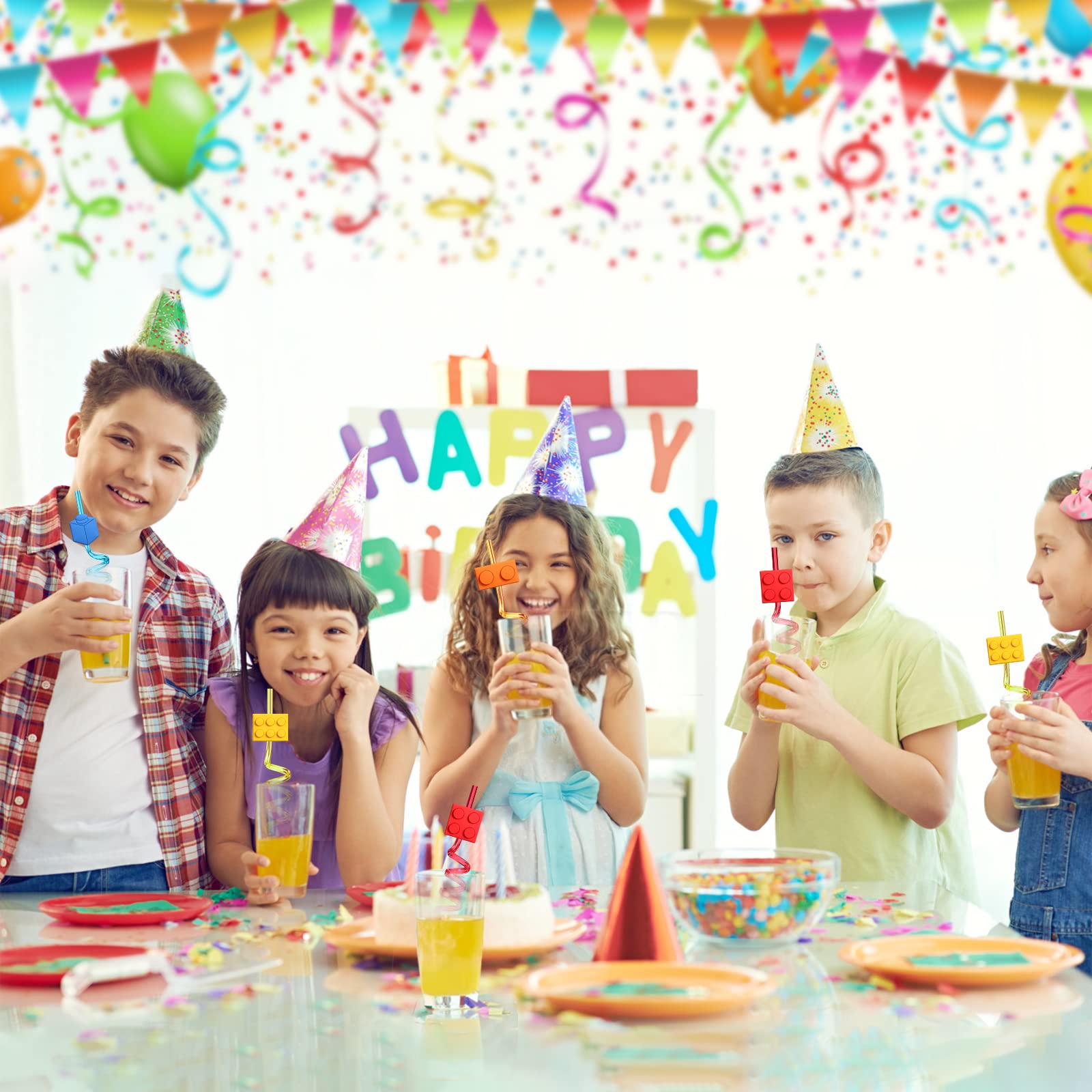 Plastic curved straws measure about 10.23 inches long and 0.25 inches wide