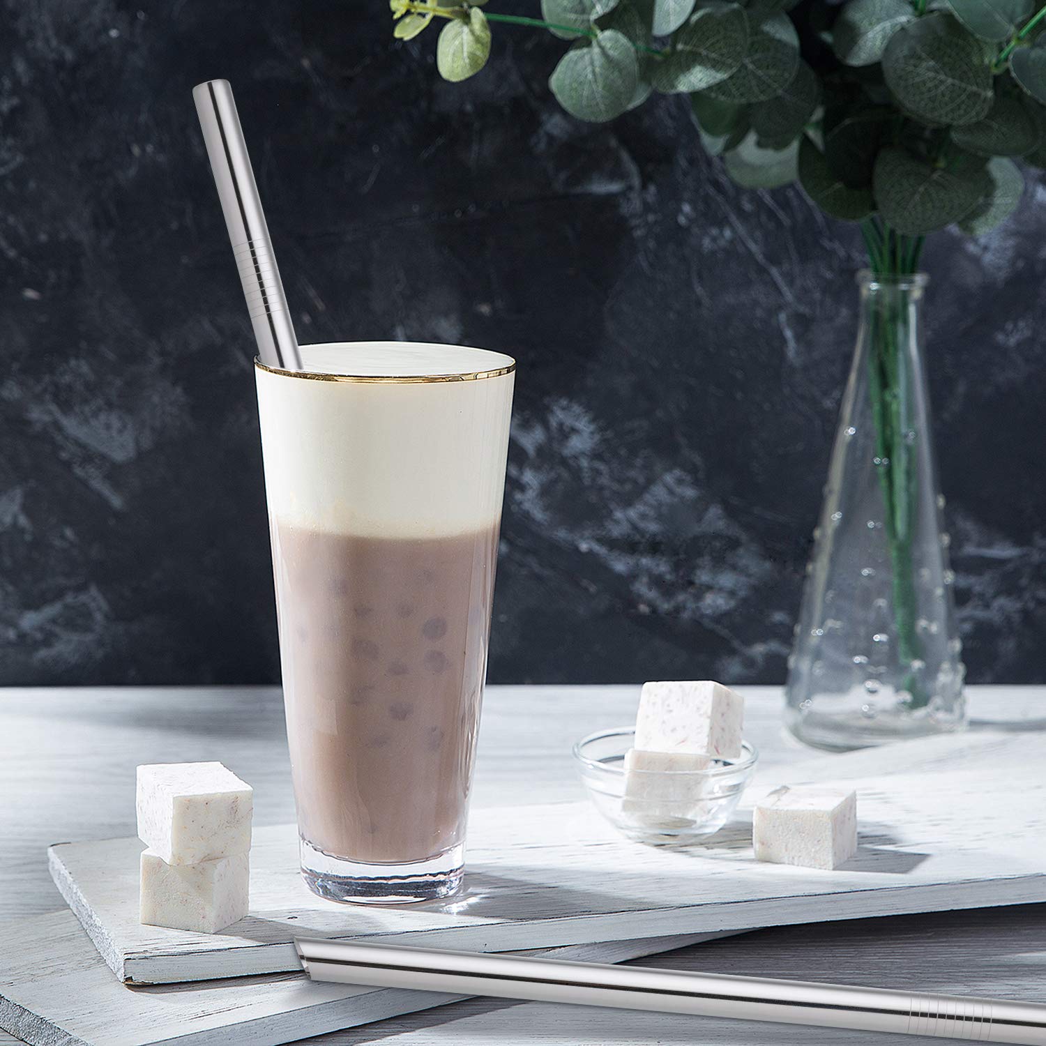 Eco-friendly reusable metal straws for smoothies