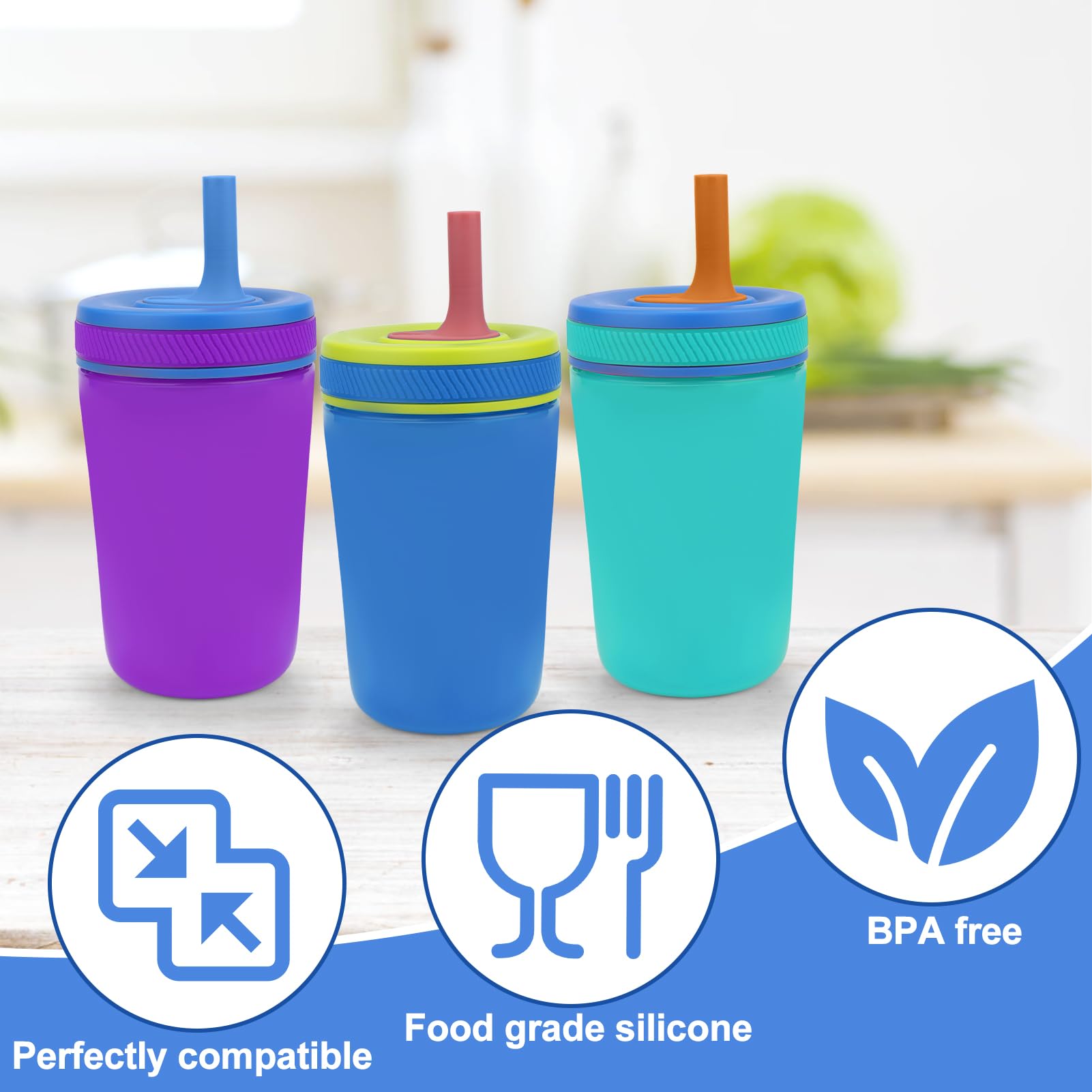Includes four bite valves and four reusable straws