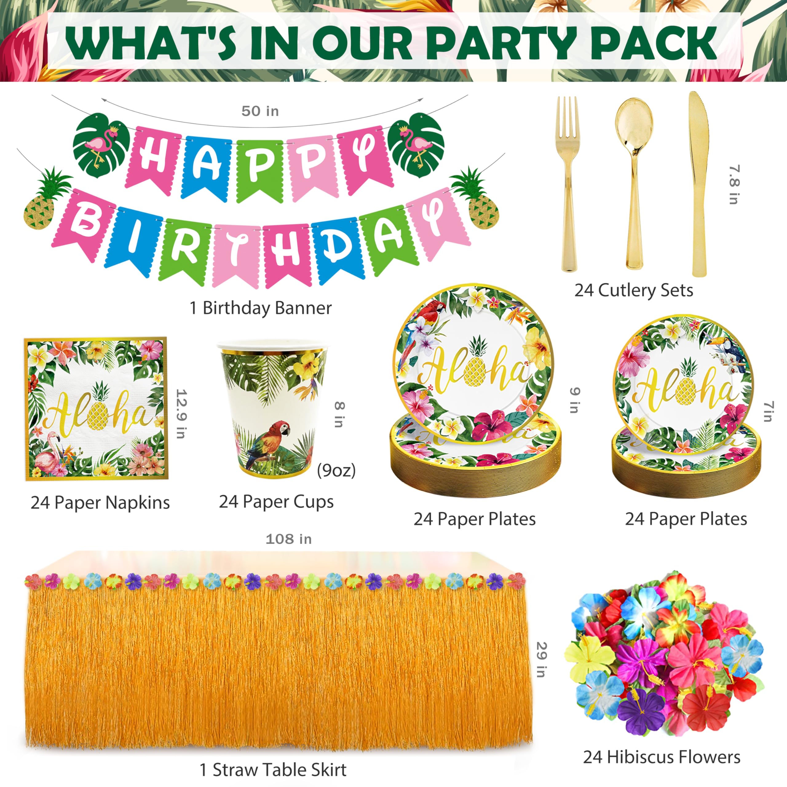 Straw table skirt with flowers from Luau set
