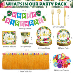 Straw table skirt with flowers from Luau set