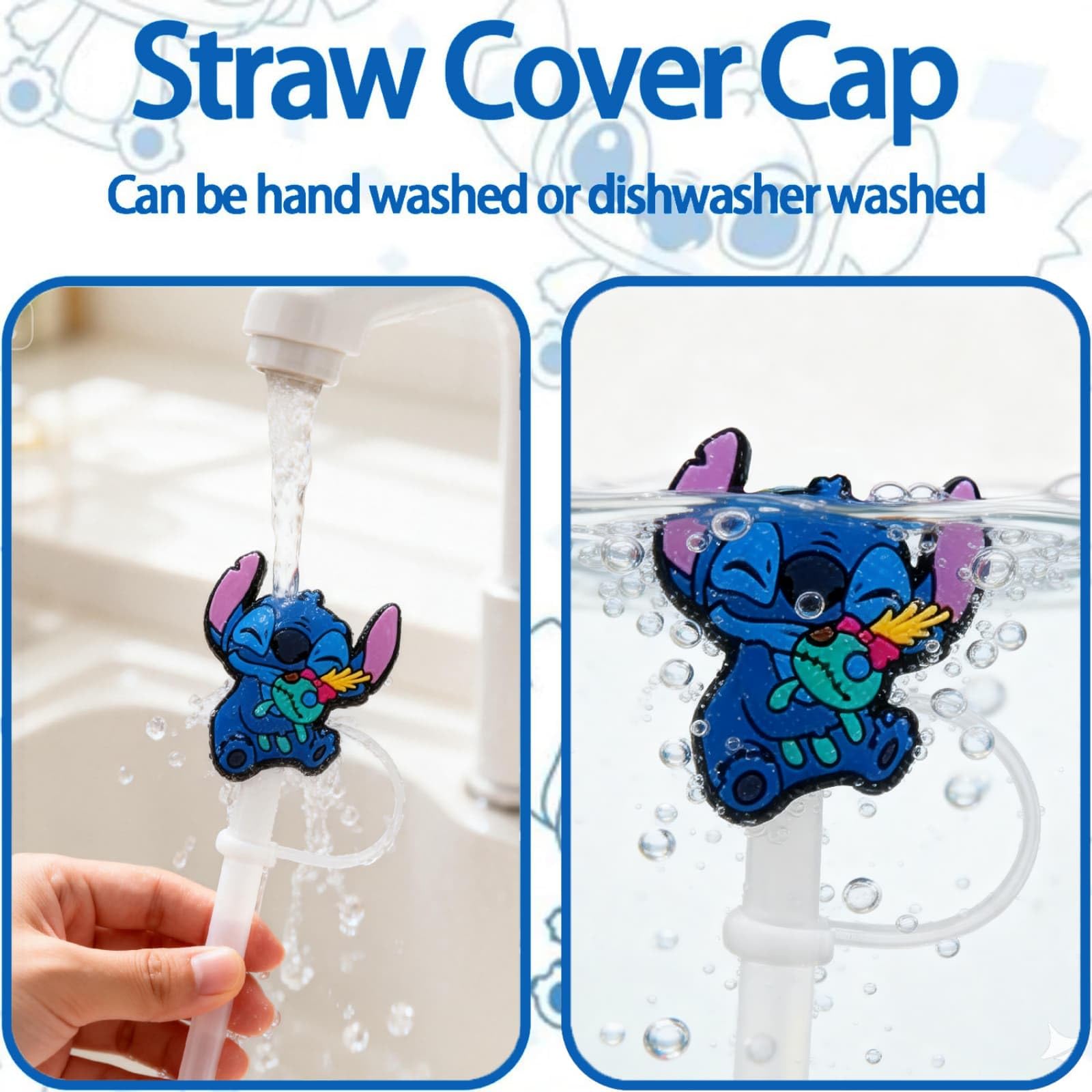 Easy to attach cartoon straw toppers to straws