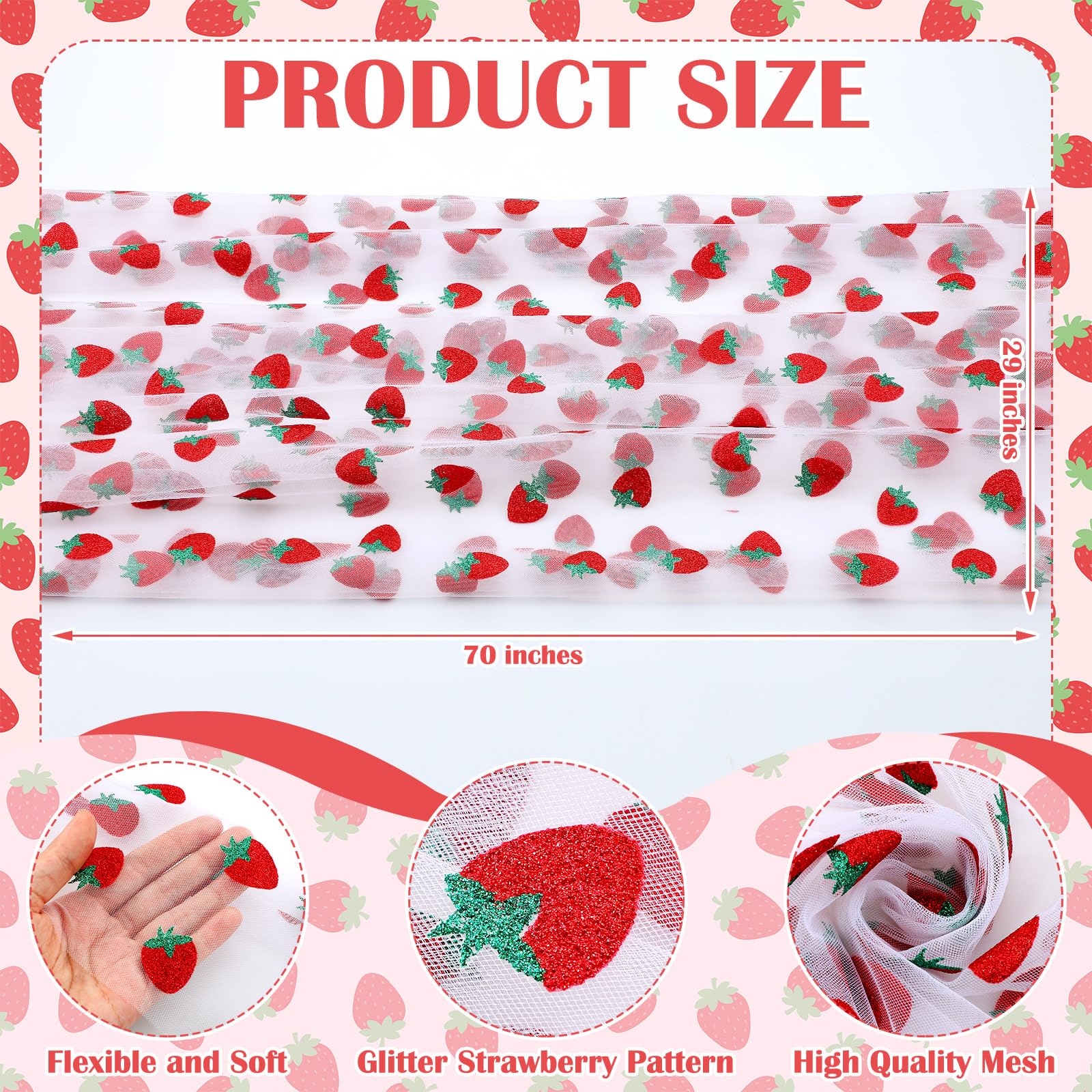 Strawberry glitter tulle table runner Windkream 29x70 inch