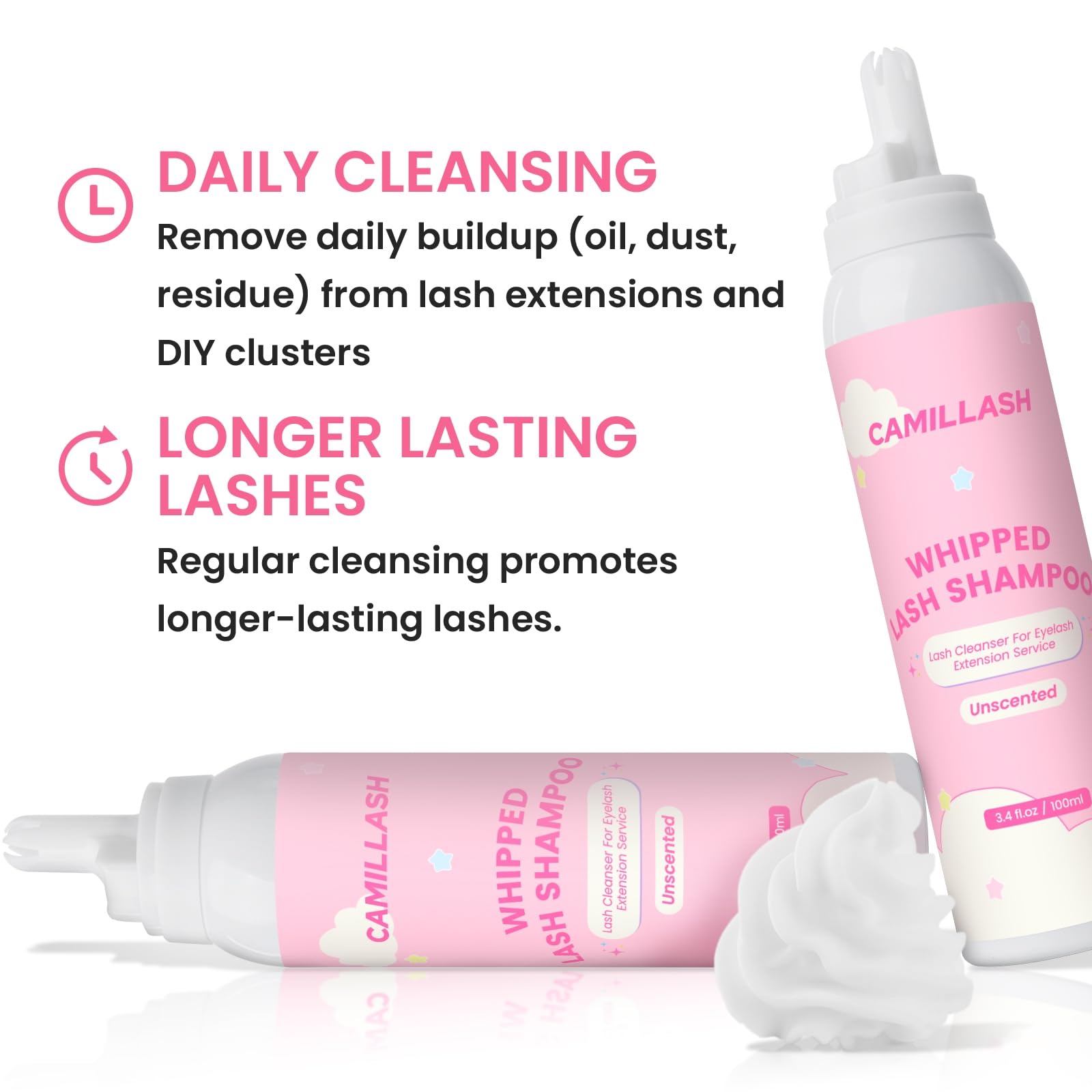 Strawberry pink bottle packaging for lash cleanser