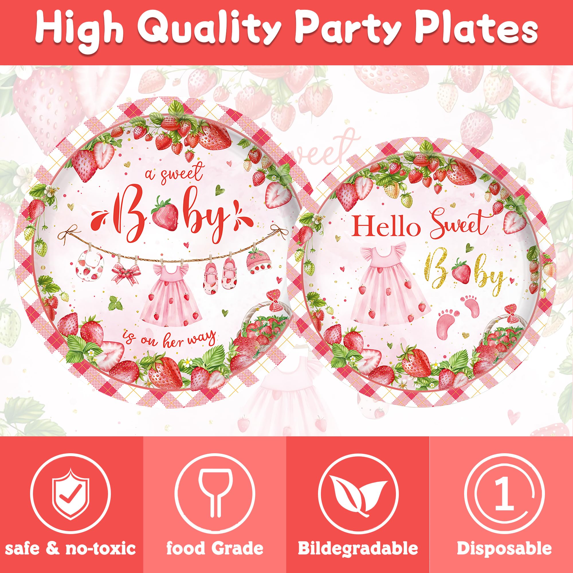 Strawberry pattern party tableware for birthday celebration