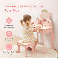 Vanity built-in drawer for storage in pink finish