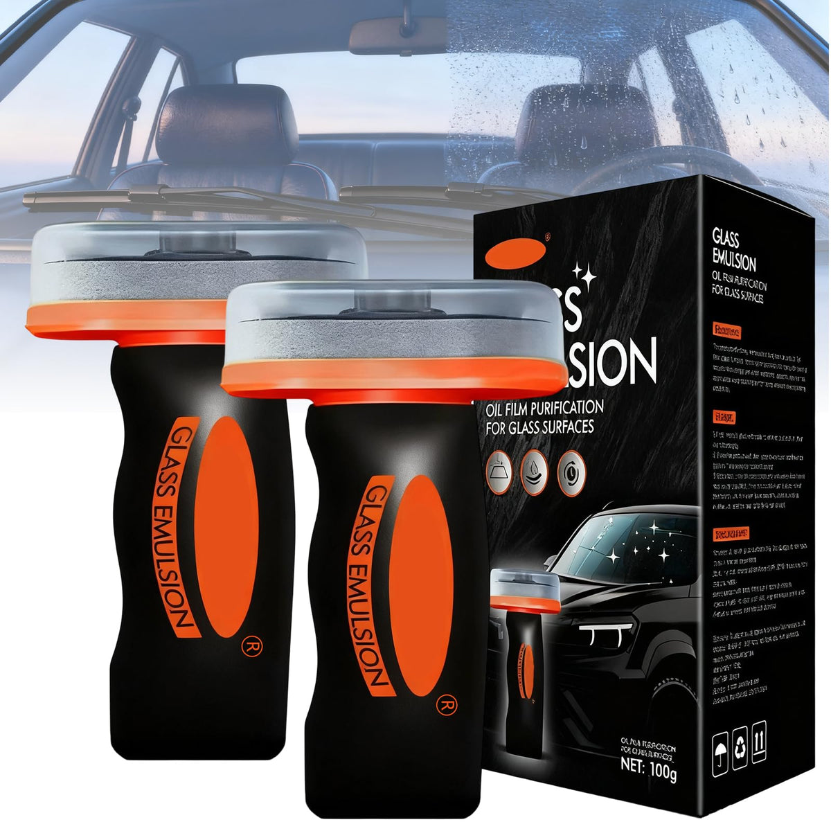 stray poet Glass Oil Film Remover for Car 2PCS kit 100g with brush head