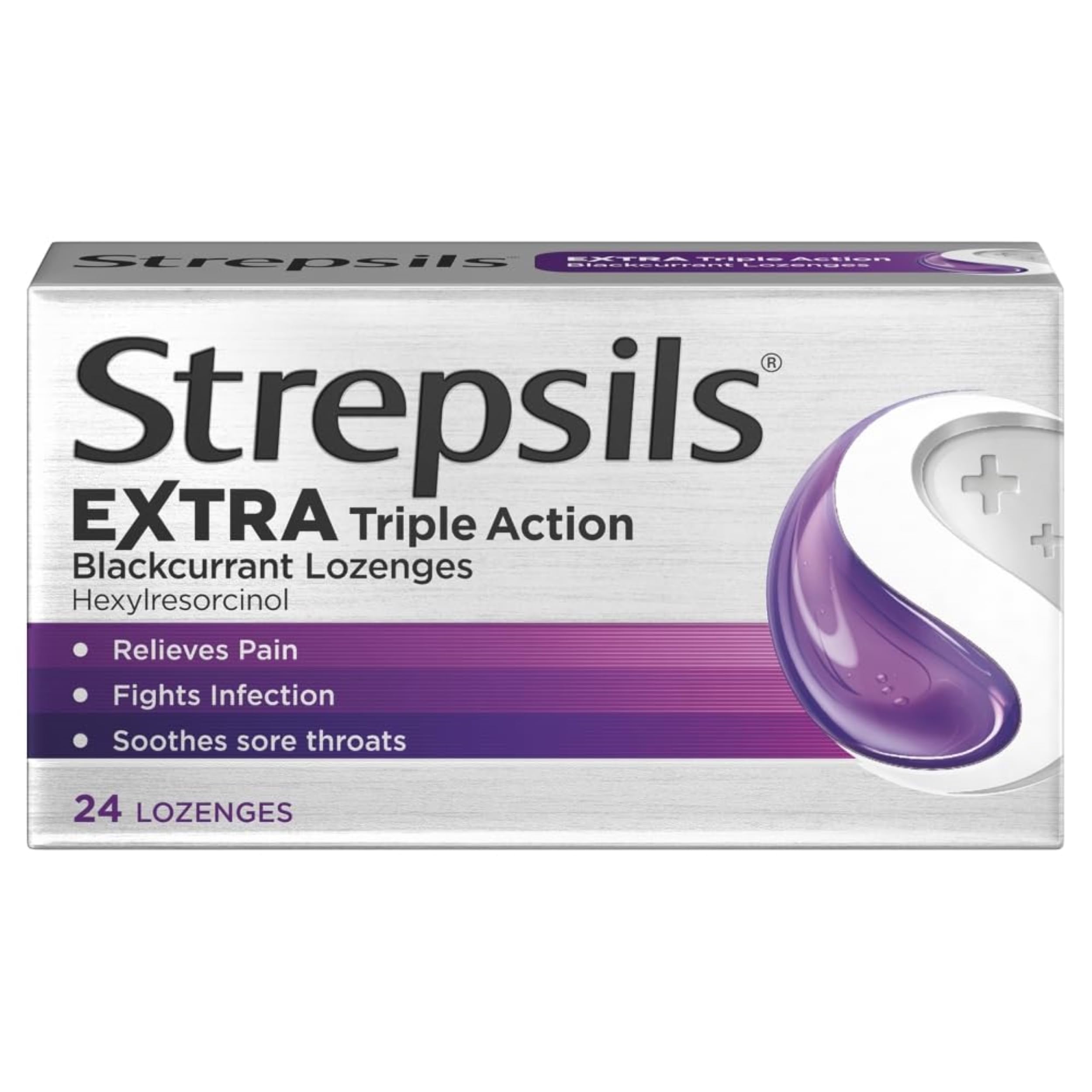 Strepsils Extra Triple Action Blackcurrant Lozenges package