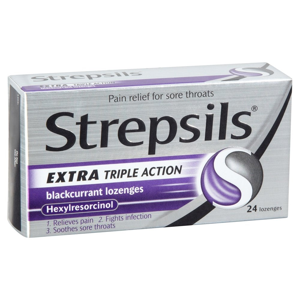 Strepsils Lozenges for sore throat pain relief label