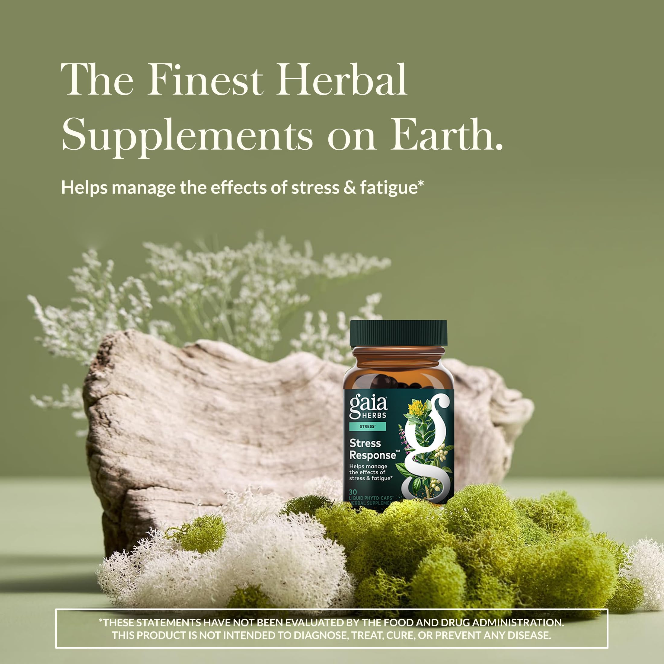 Close up of Gaia Herbs Stress Response bottle label