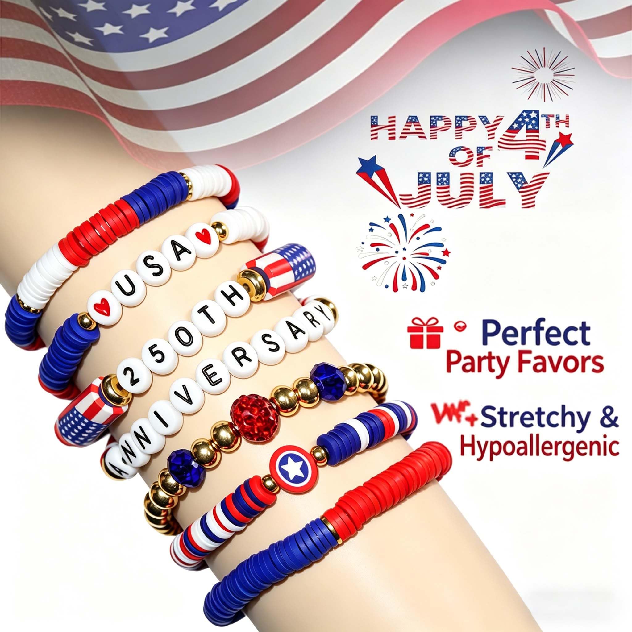 Double-strand stretch bracelet set for Independence Day
