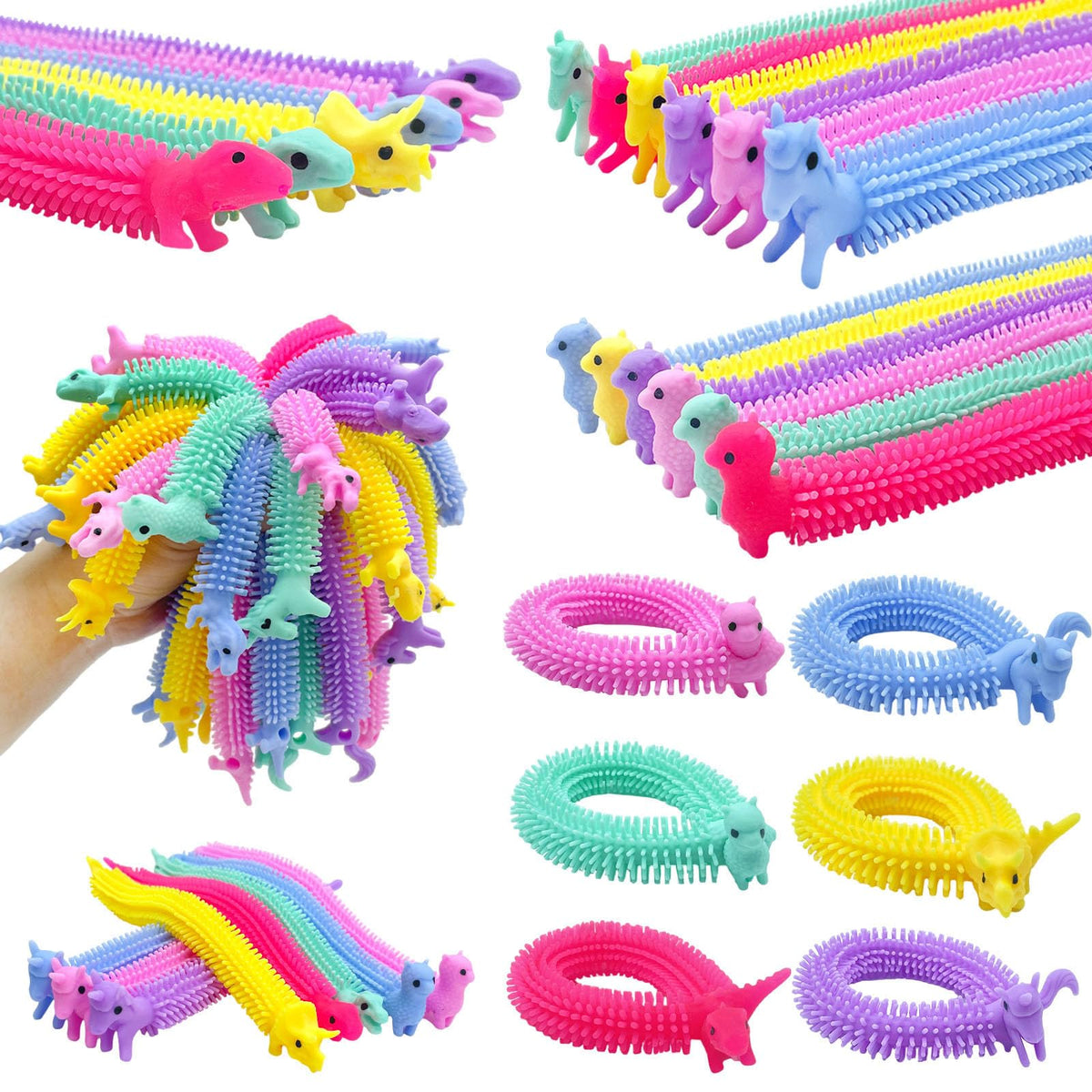 Stretchy fidget toy set 30 PCS worm shapes Alpaca Dinosaur Unicorn in colors