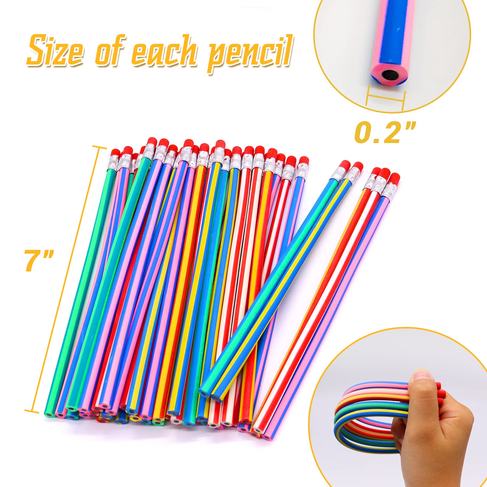 Soft non-toxic rubber pencils for kids with stripe pattern
