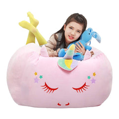 Pink unicorn stuffed animal storage bean bag chair cover for kids