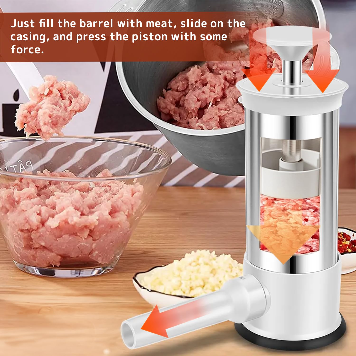 Stainless steel construction of sausage stuffer