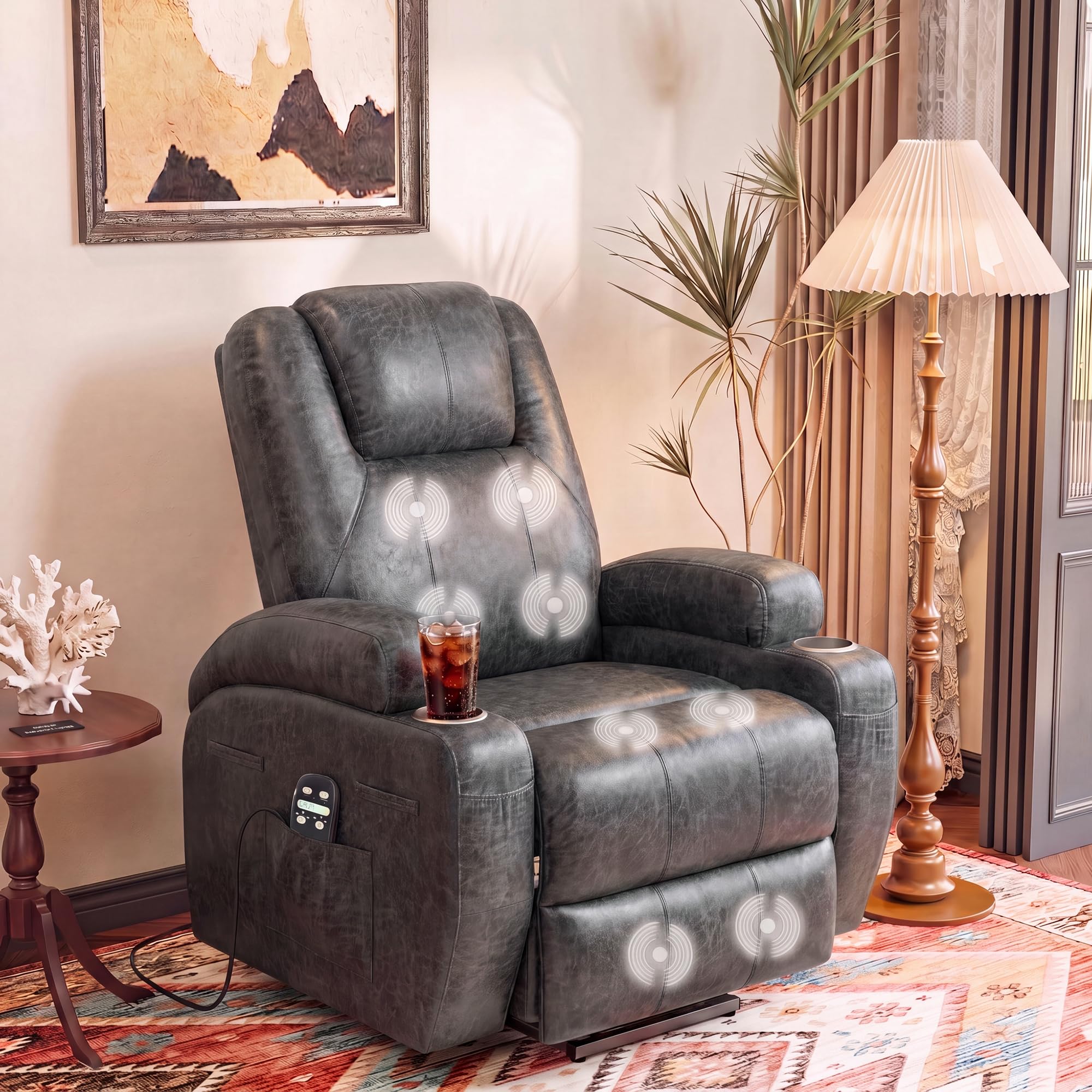 Overall view of Flamaker power lift recliner chair in living room