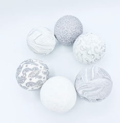 Handmade decorative balls with grey and white fabric
