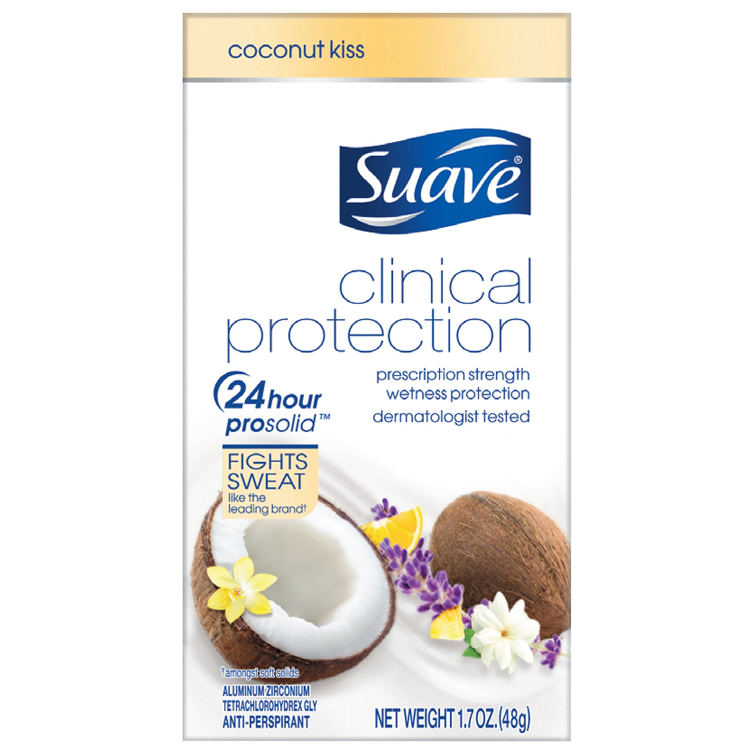 Suave clinical antiperspirant deodorant Coconut Kiss packaging