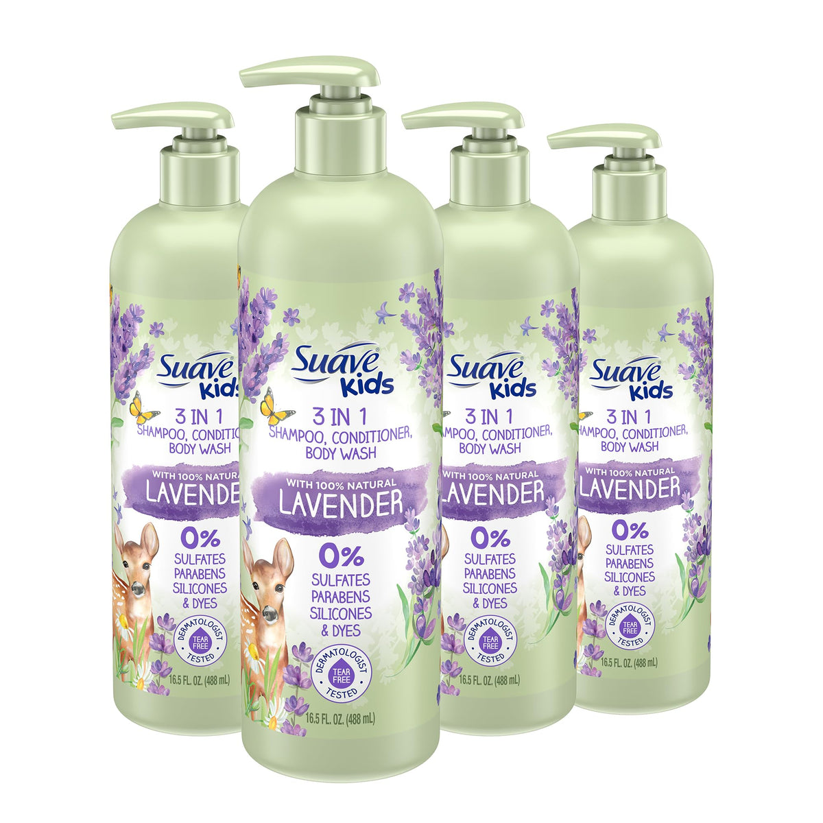 Bottle of Suave Kids Lavender 3in1 shampoo conditioner body wash
