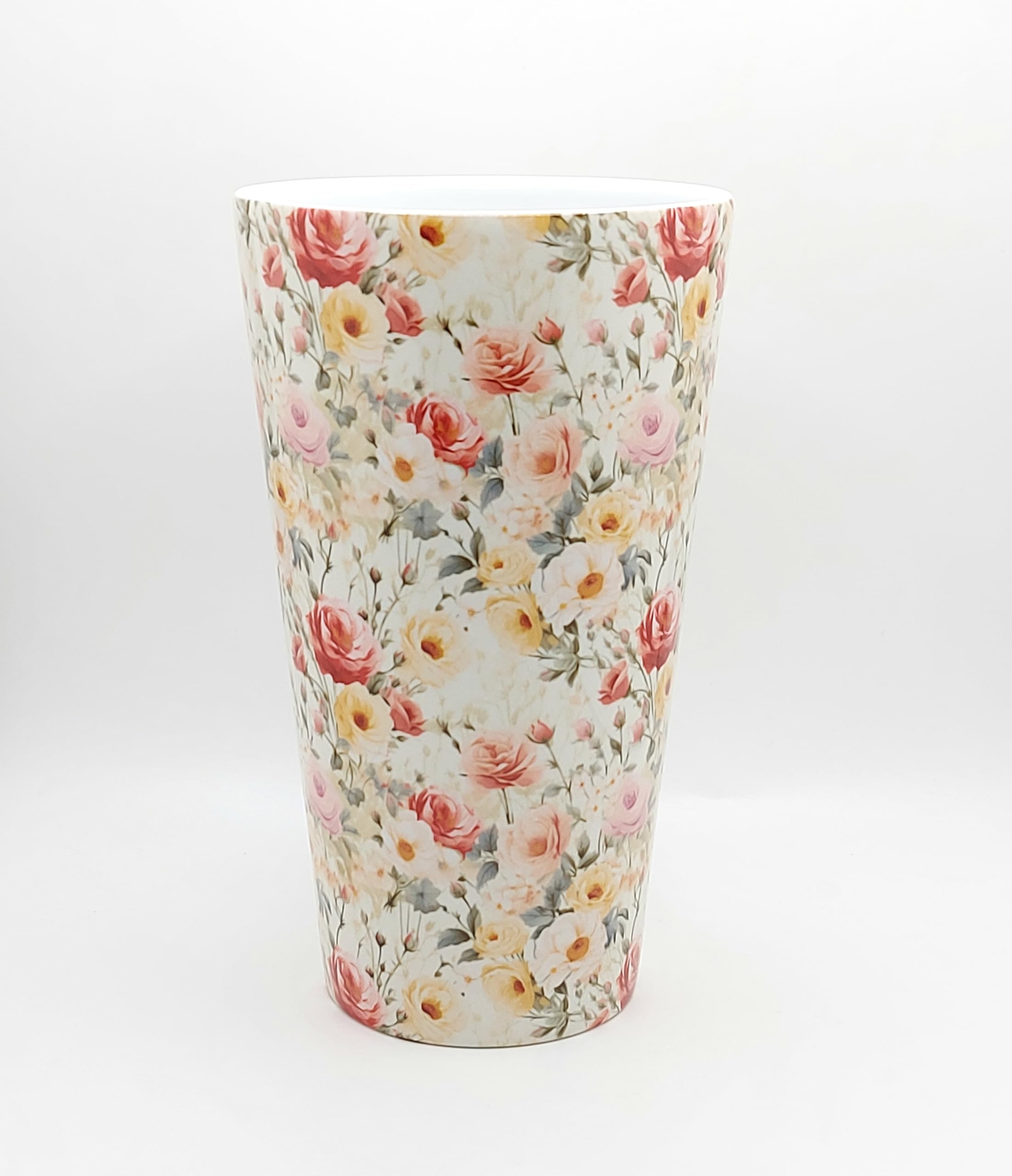 Sublimated ceramic mug showing rose garden print
