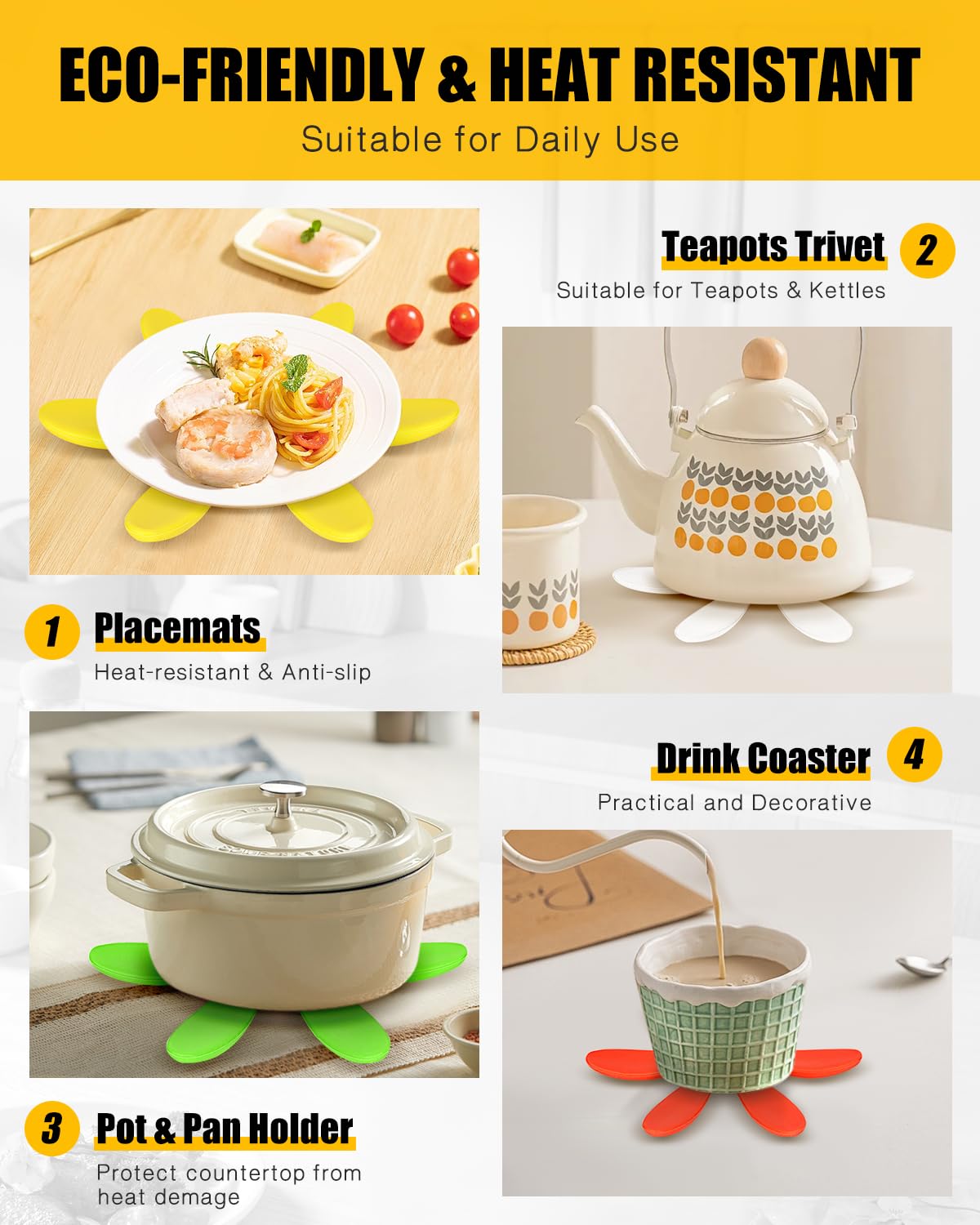 Succulent Shape Trivet Set protecting kitchen surfaces