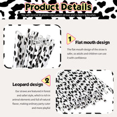 24 cow print plastic straws included