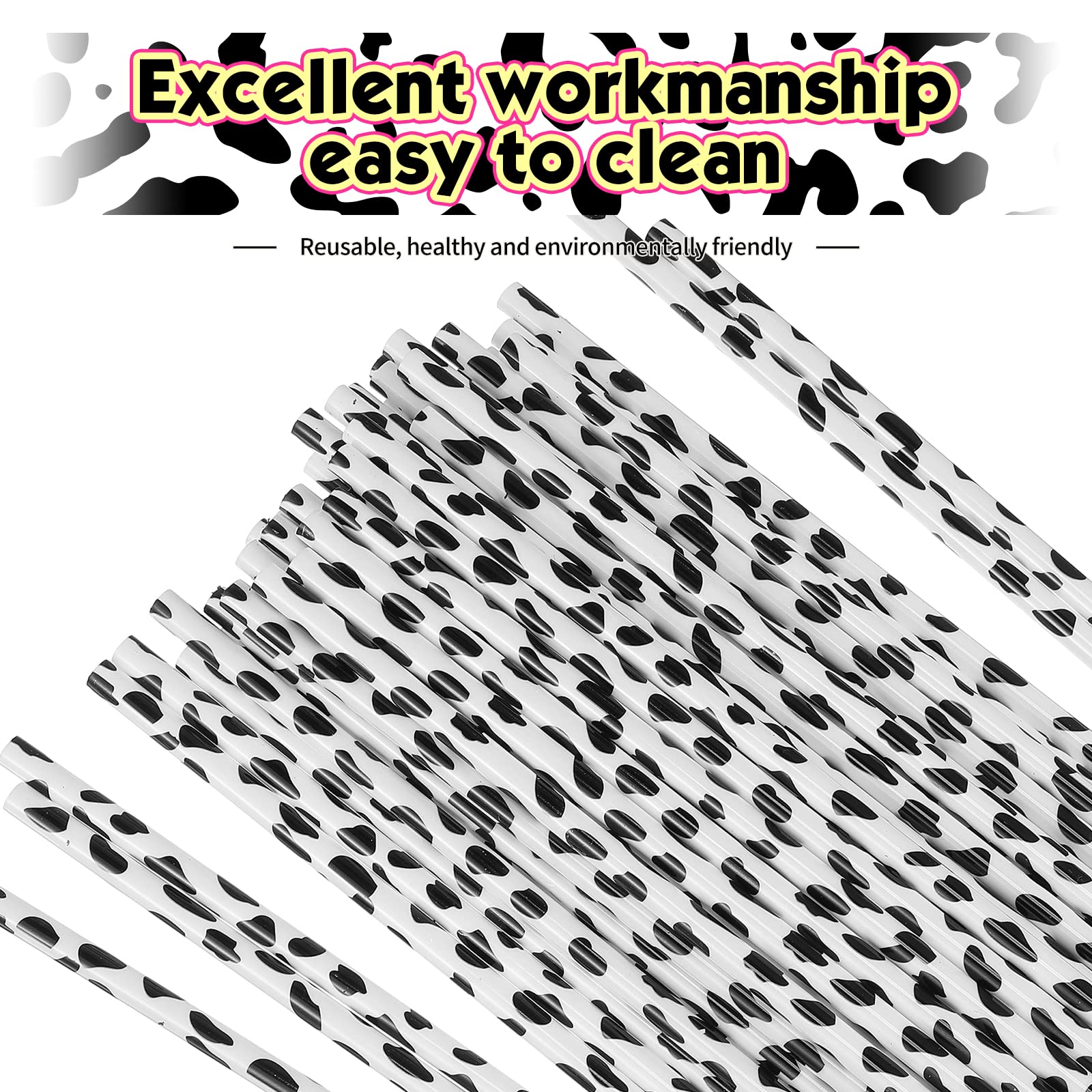 Black and white cow pattern straws