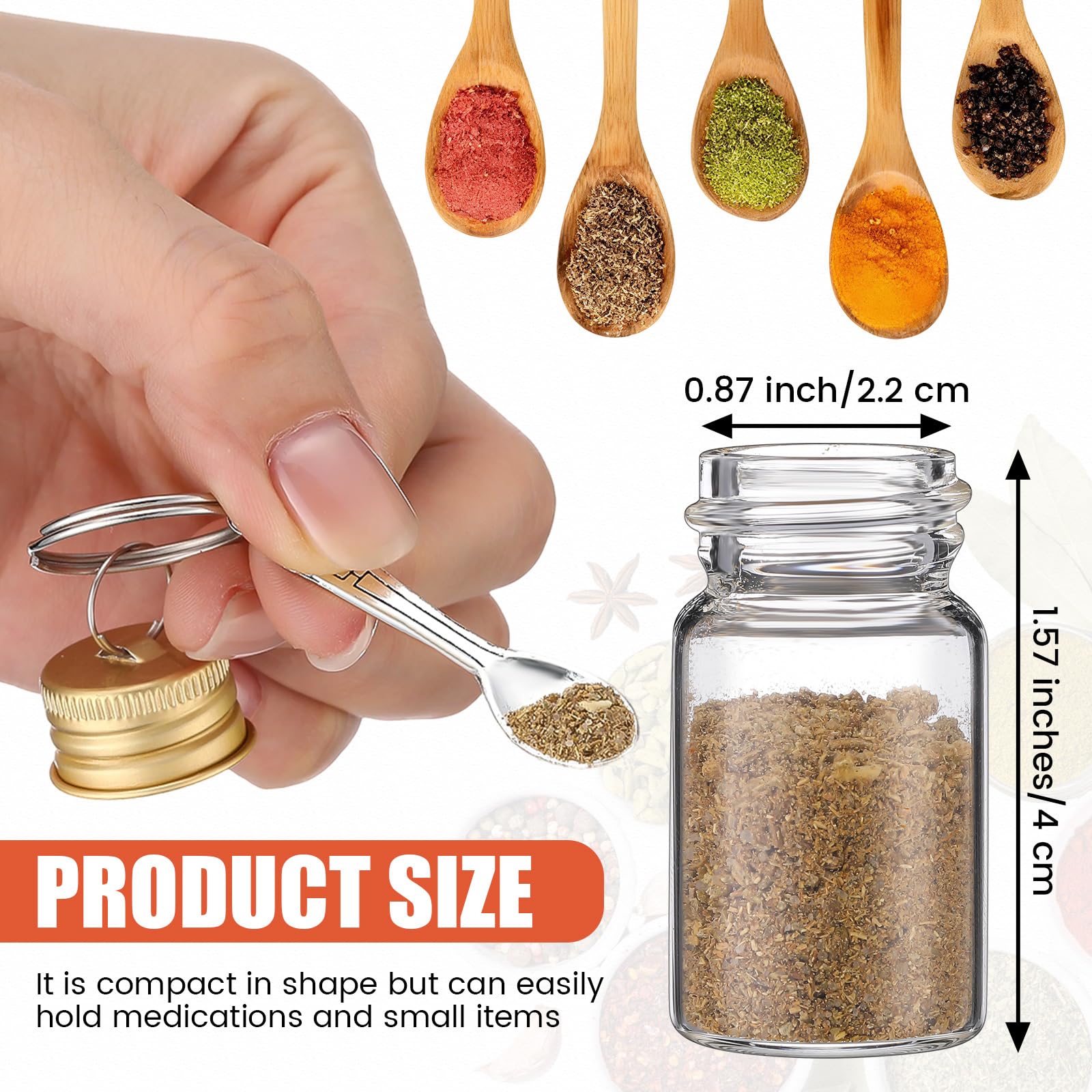 Mini glass containers with spoon and keychain for travel
