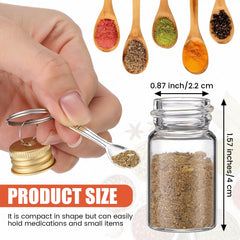Mini glass containers with spoon and keychain for travel