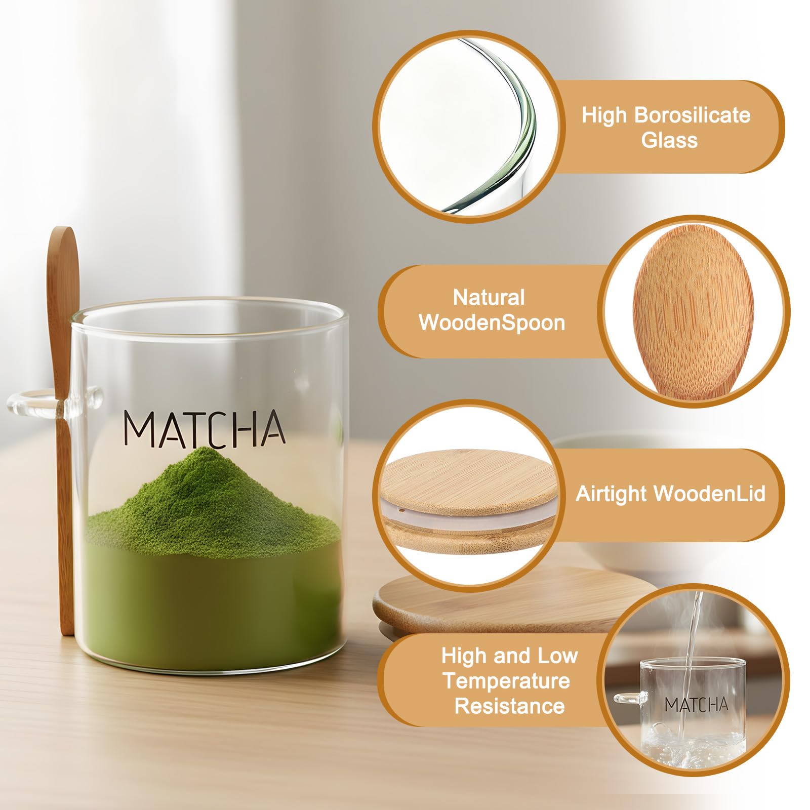 Included wood spoon with glass jar