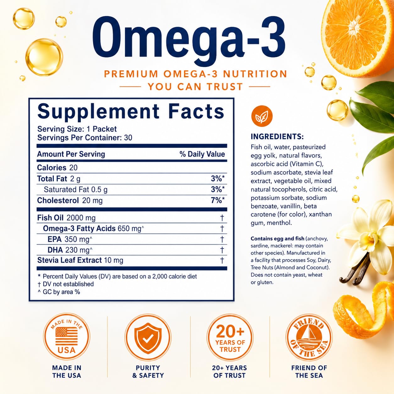 Coromega 30 Squeeze Packets orange flavor product image