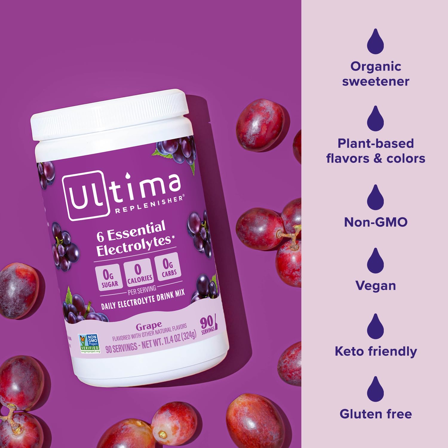 Sugar-free gluten-free vegan keto friendly electrolyte powder grape flavor