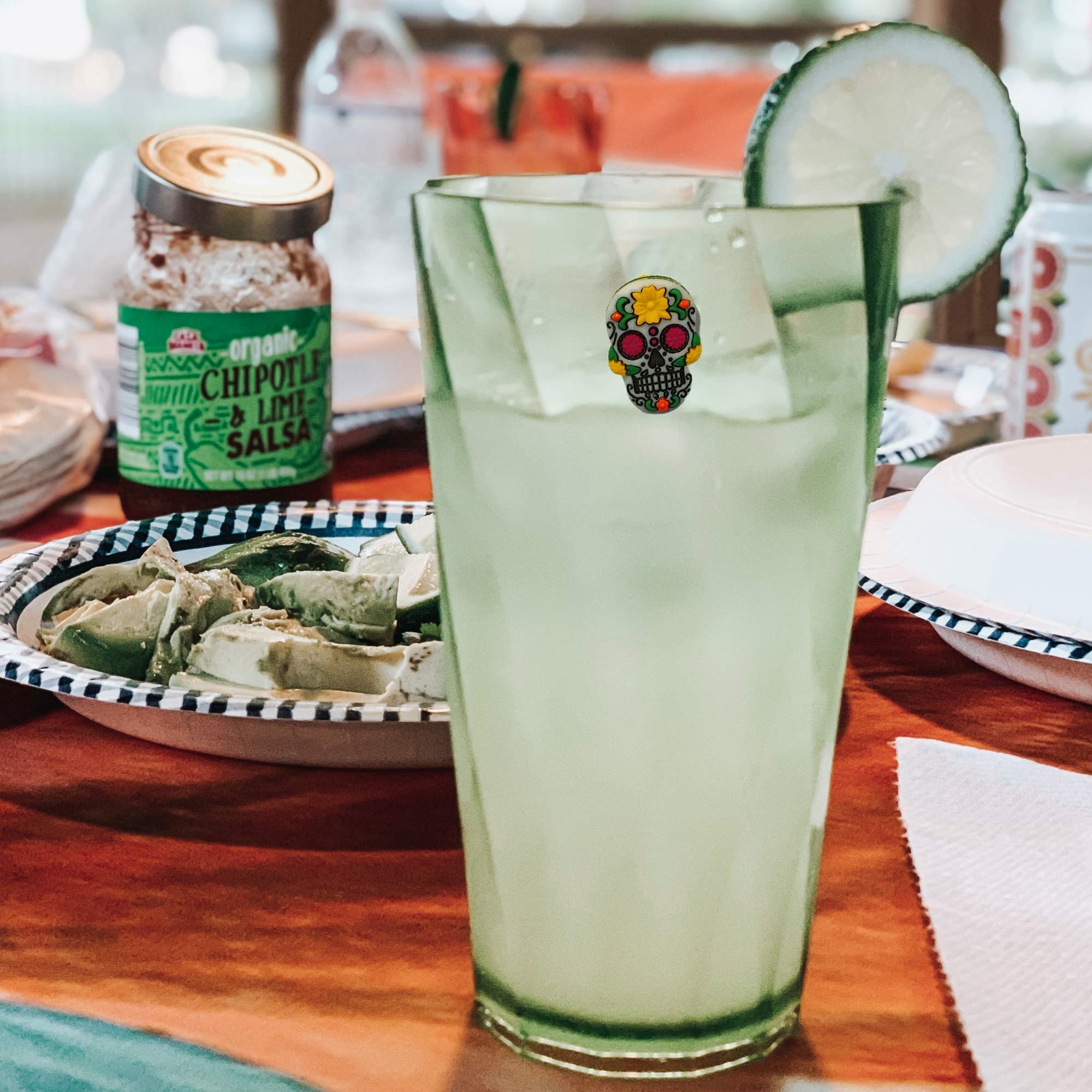 Magnetic drink markers for glassware with sugar skull design