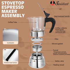 Suiitat 9 cup moka pot 450ml glass chamber