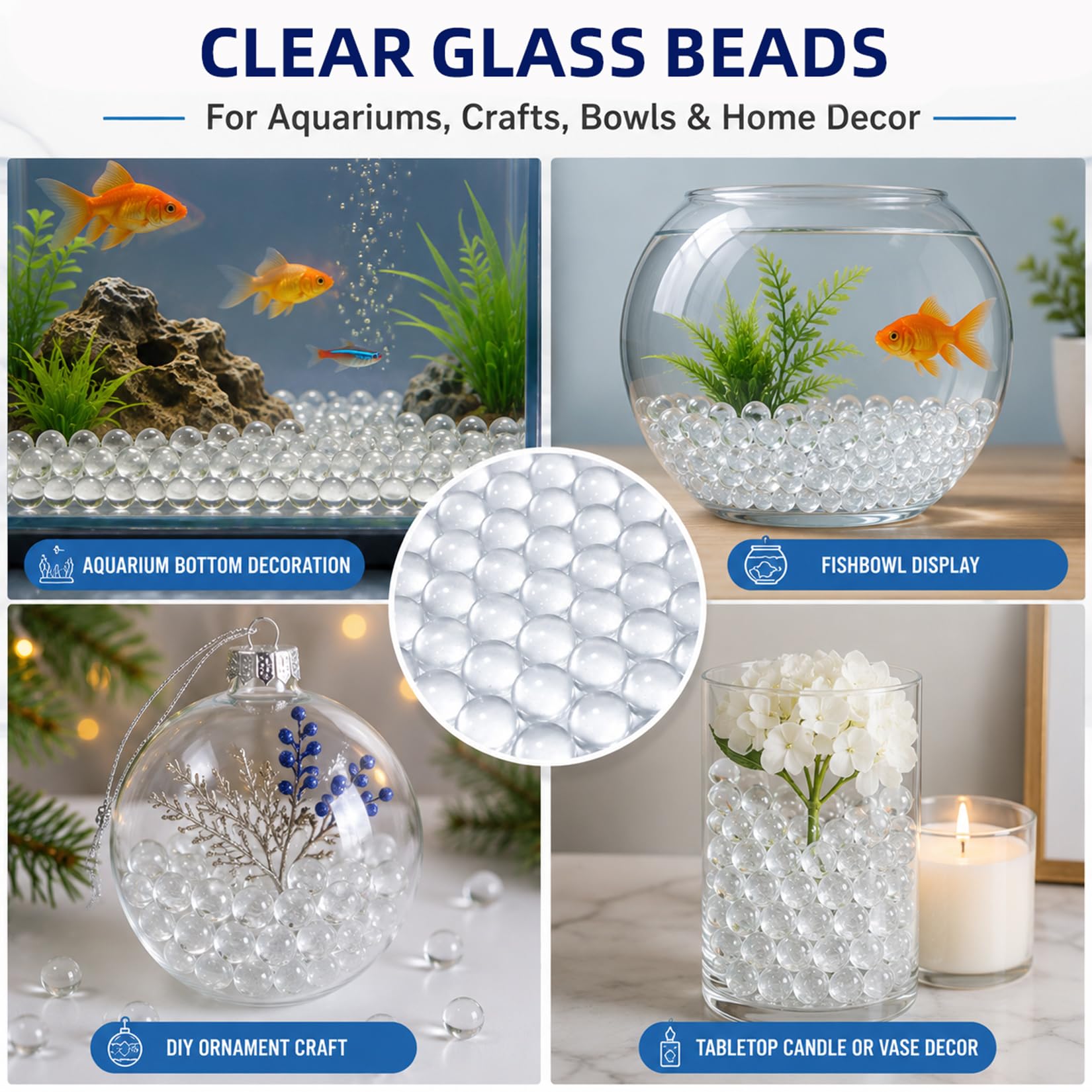 Glass marbles for fish tank accents