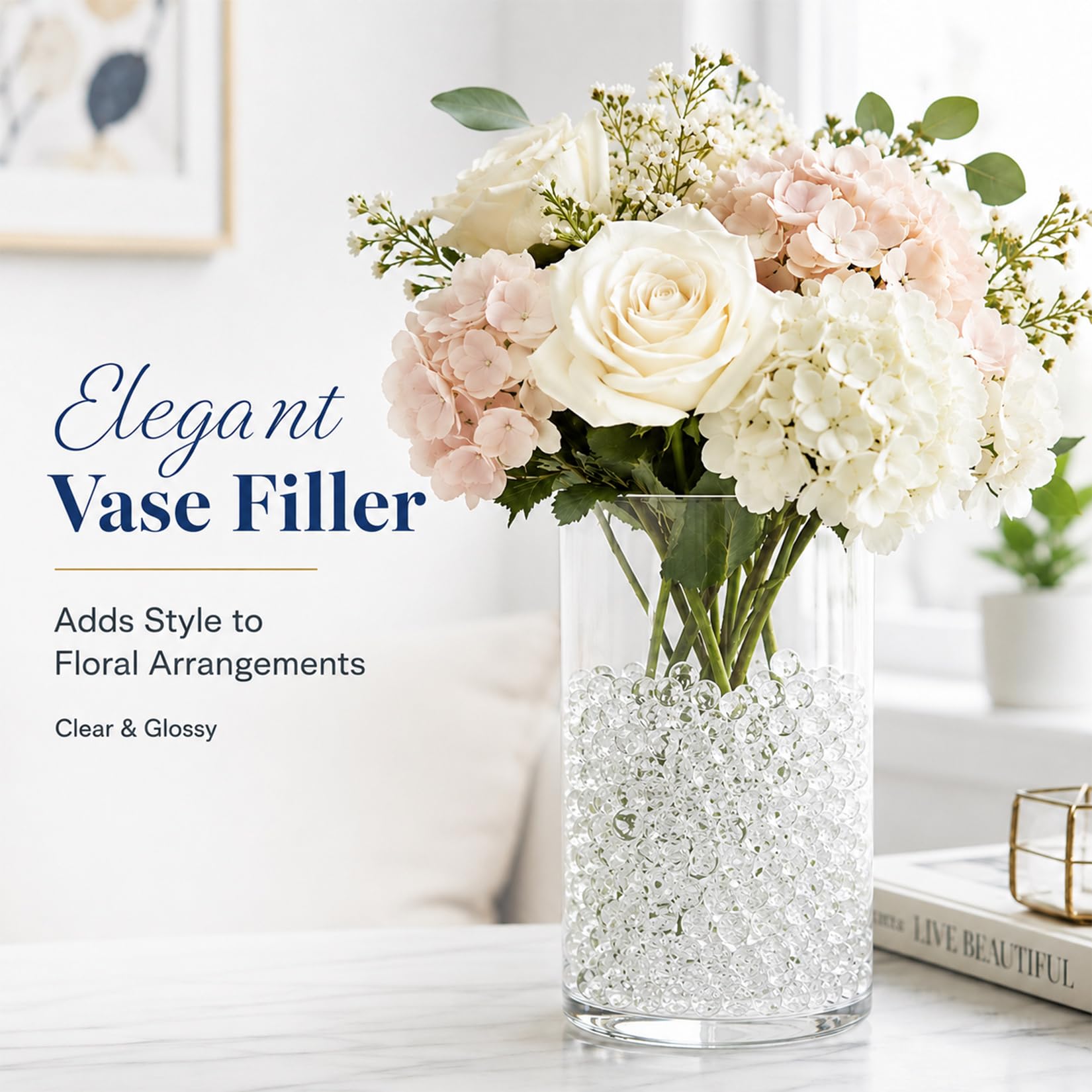 Clear glass vase filler beads 0.39in close up