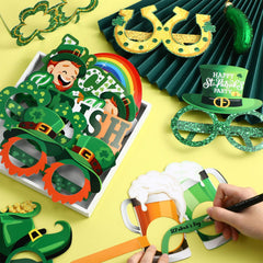 St Patrick's Day glasses used as photo props and party decor