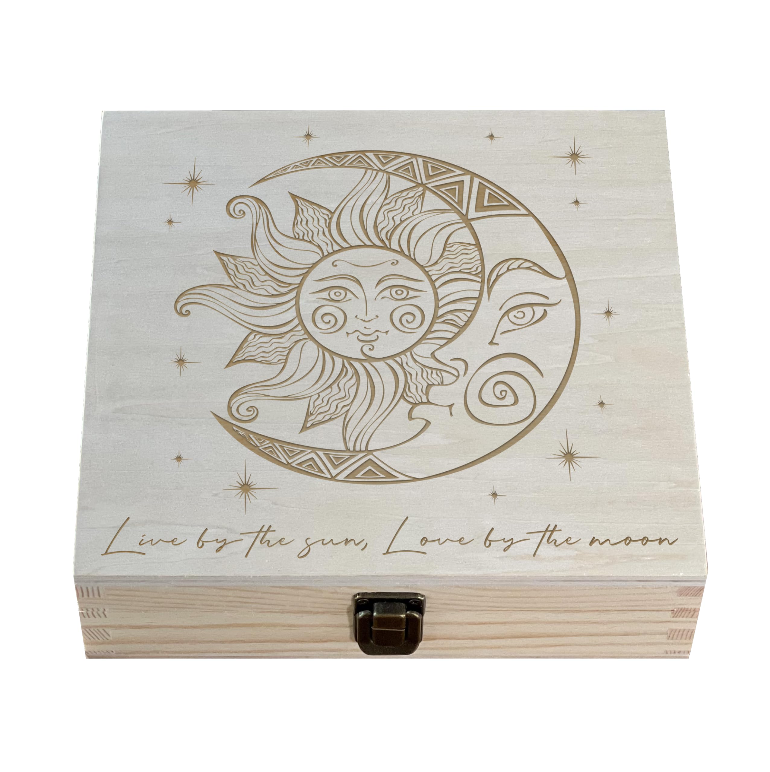 Sun and Moon Box wooden exterior with laser engraving