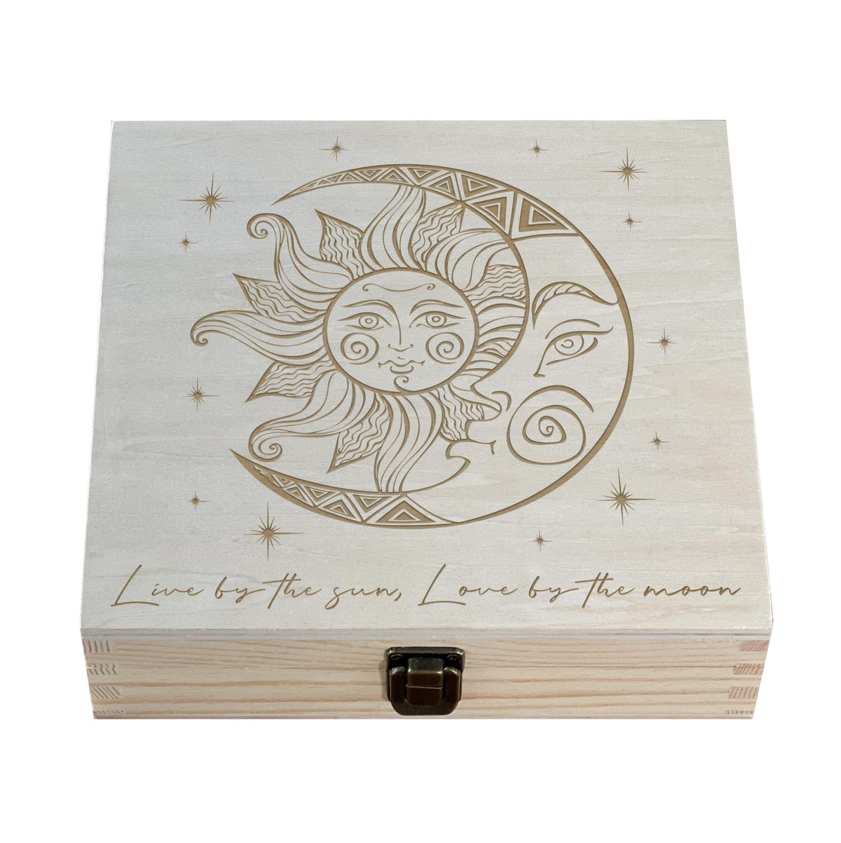 Sun and Moon Box wooden exterior with laser engraving