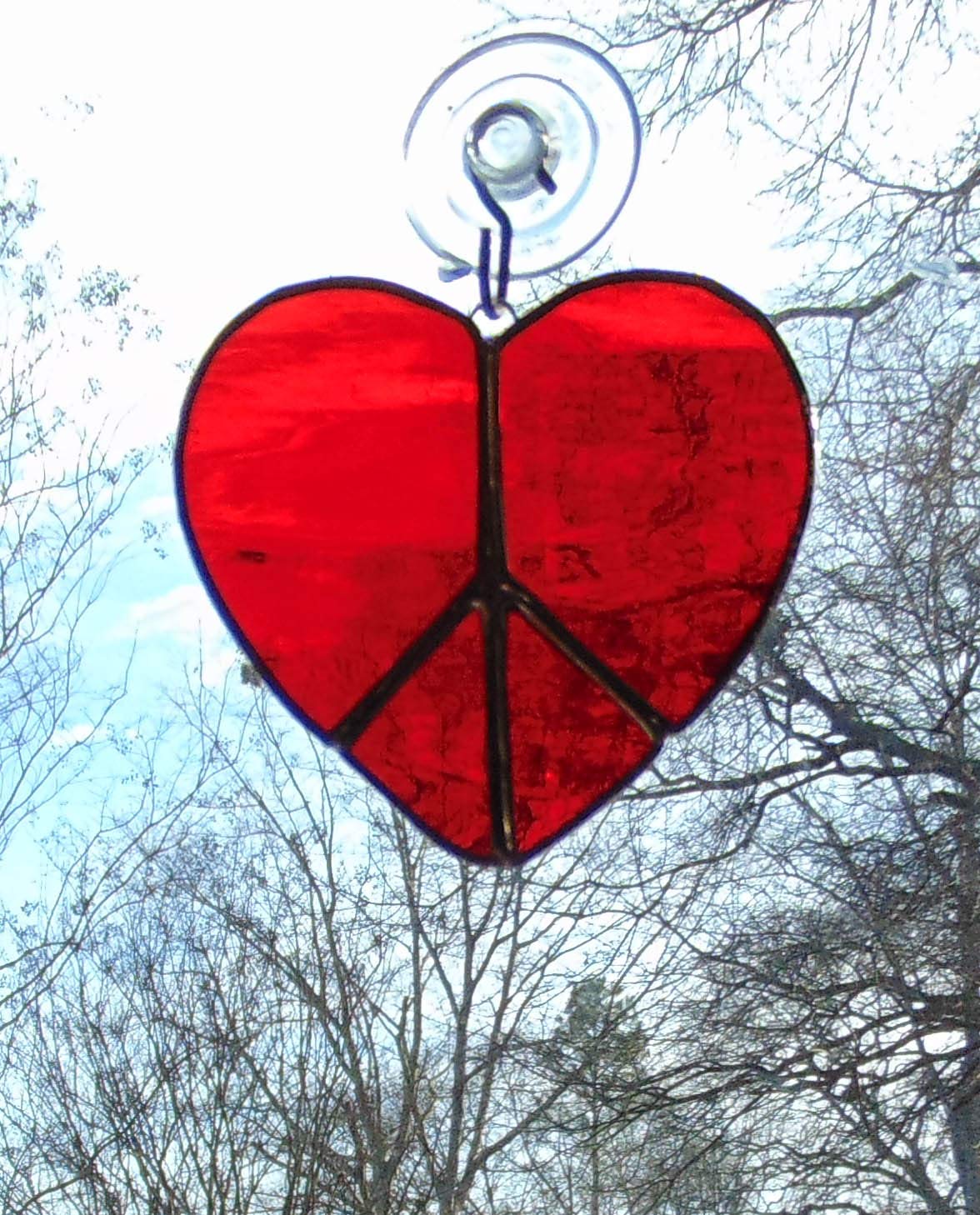 Sun catcher ruby red heart ornament
